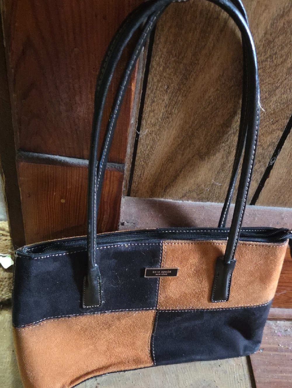 kate spade Black and Tan Patchwork Suede Shoulder Bag